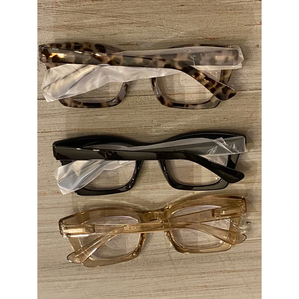FSRTEP 3 Pack Women Reading Glasses +2.50 Magnification Black Tortoise Champagne